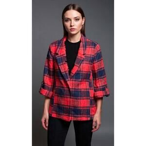 Lapis‎ Plaid Flannel  Blazer Jacket Shacket Sz M Red Black Cabincore Outdoorsy